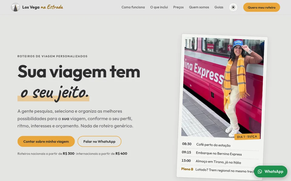 Página inicial do Los Vega na Estrada, roteiros de viagem personalizados