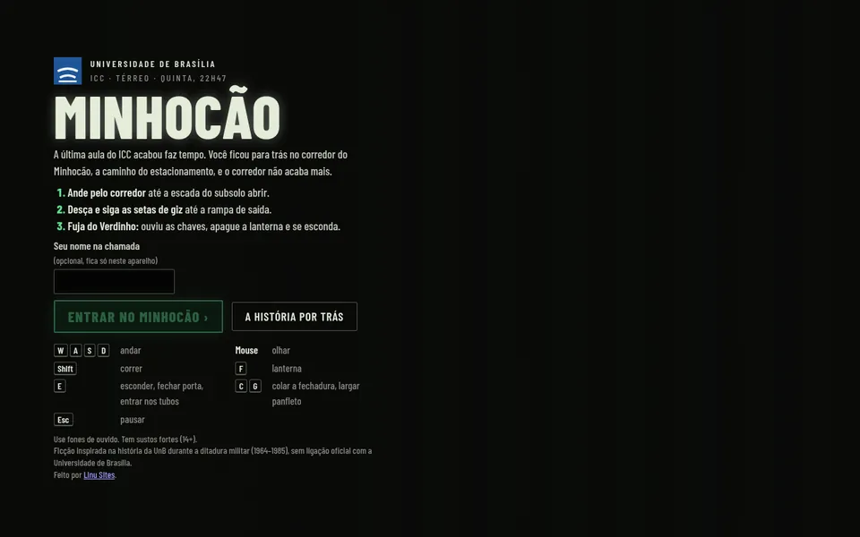 Corredor do Minhocão à noite no jogo, com a laje de concreto, as lâmpadas e os cartazes nas paredes